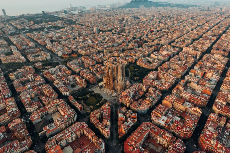 Barcelona, aerial view of Sagrada Família