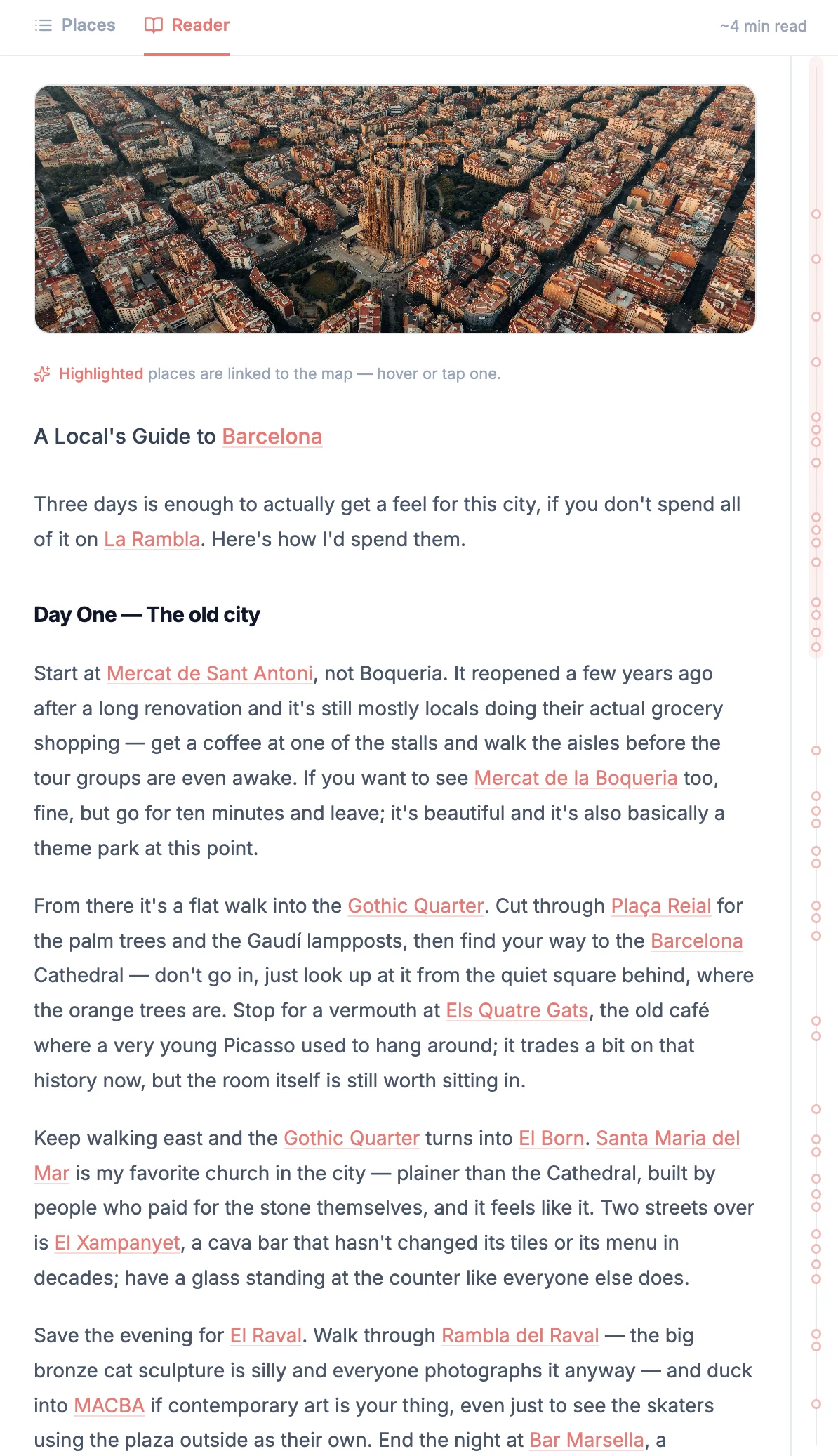 Reader view, article content