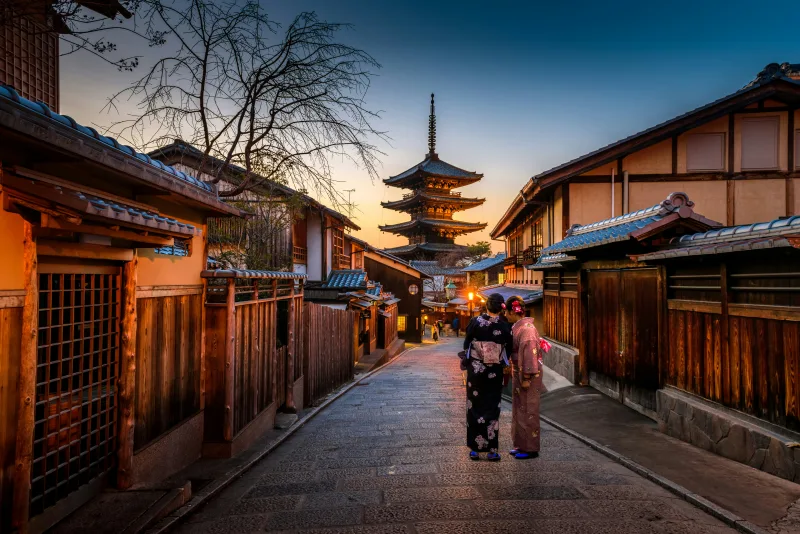 Historic street in Tokyo at dusk